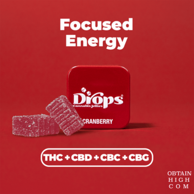 Cranberry (1:1:1:1 THC:CBD:CBC:CBG) Gummies 2 Pieces by Drops obtain high